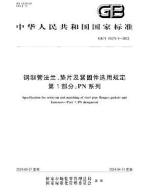 鋼制管法蘭、墊片及緊固件選用規(guī)定 第1部分：PN系列國標/T 43079.1-2023